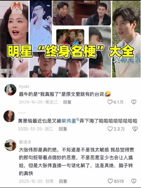 内娱明星“终身名梗大全”！龚俊、蒋欣、欧豪、王濛、武艺... 笑死个人！