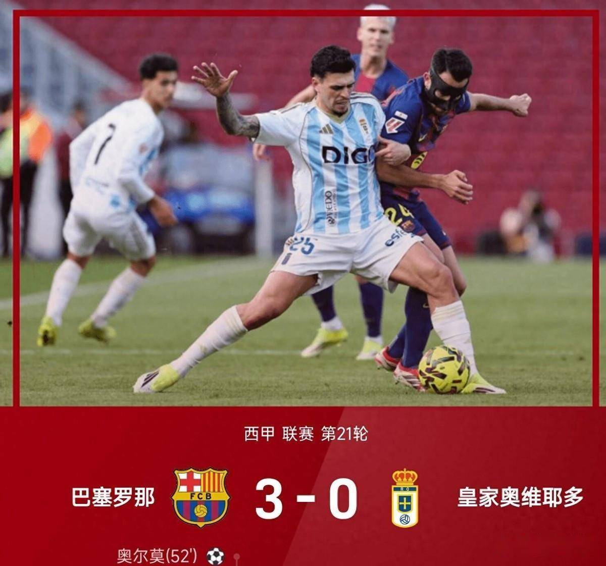 西甲:3-0!亚马尔世界波,巴萨大胜奥维耶多!重新夺回西甲榜首_比赛_皮球_中场