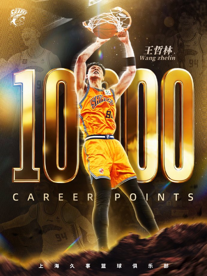 王哲林10000分里程碑历史第6人 郭艾伦退赛上海逆转大胜广州