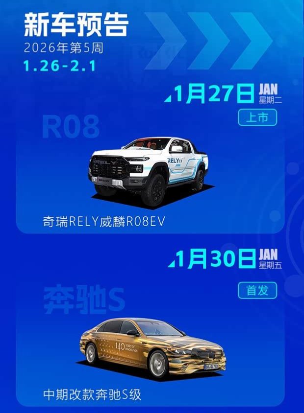 2026年第5周新车前瞻:奔驰S级改款领衔，多款新能源车型亮相 | 车评网