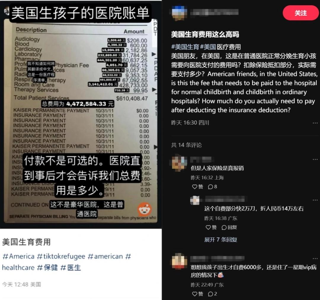 中美网民在小红书上交流生育费用问题