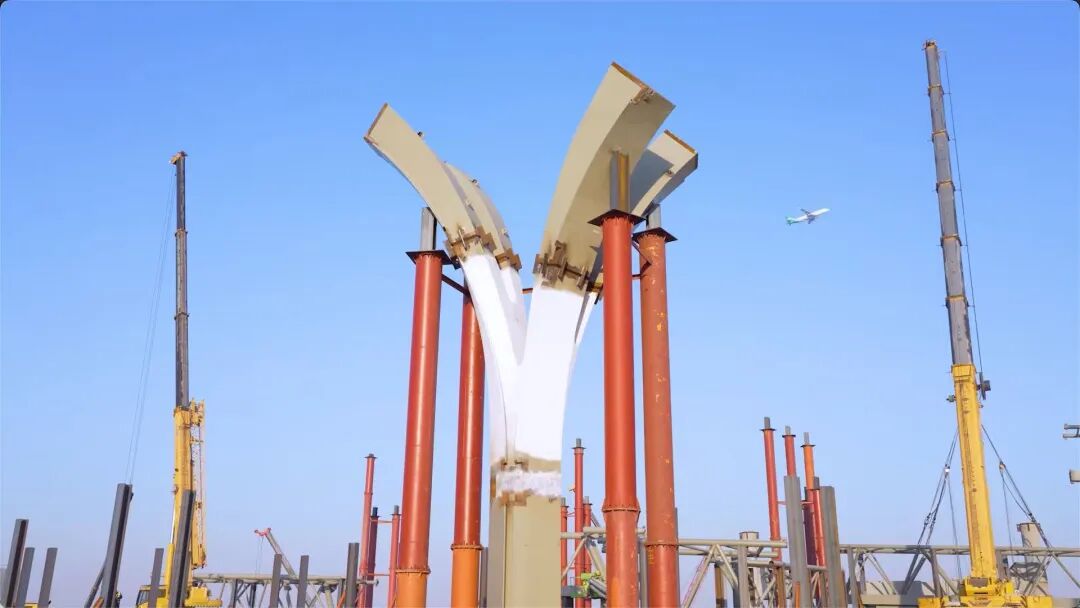 ▲“飞鸟柱” 采用四分叉空间弯扭结构设计,在国内首次应用
