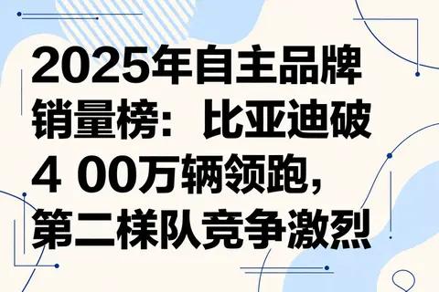 2025年自主品牌销量榜：比亚迪破400万辆领跑，第二梯队竞争激烈