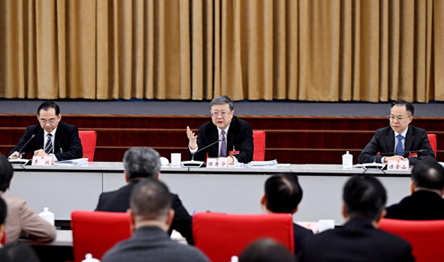 2月3日下午，上海市十六届人大四次会议上，市委书记陈吉宁参加浦东新区代表团审议。陈正宝 摄