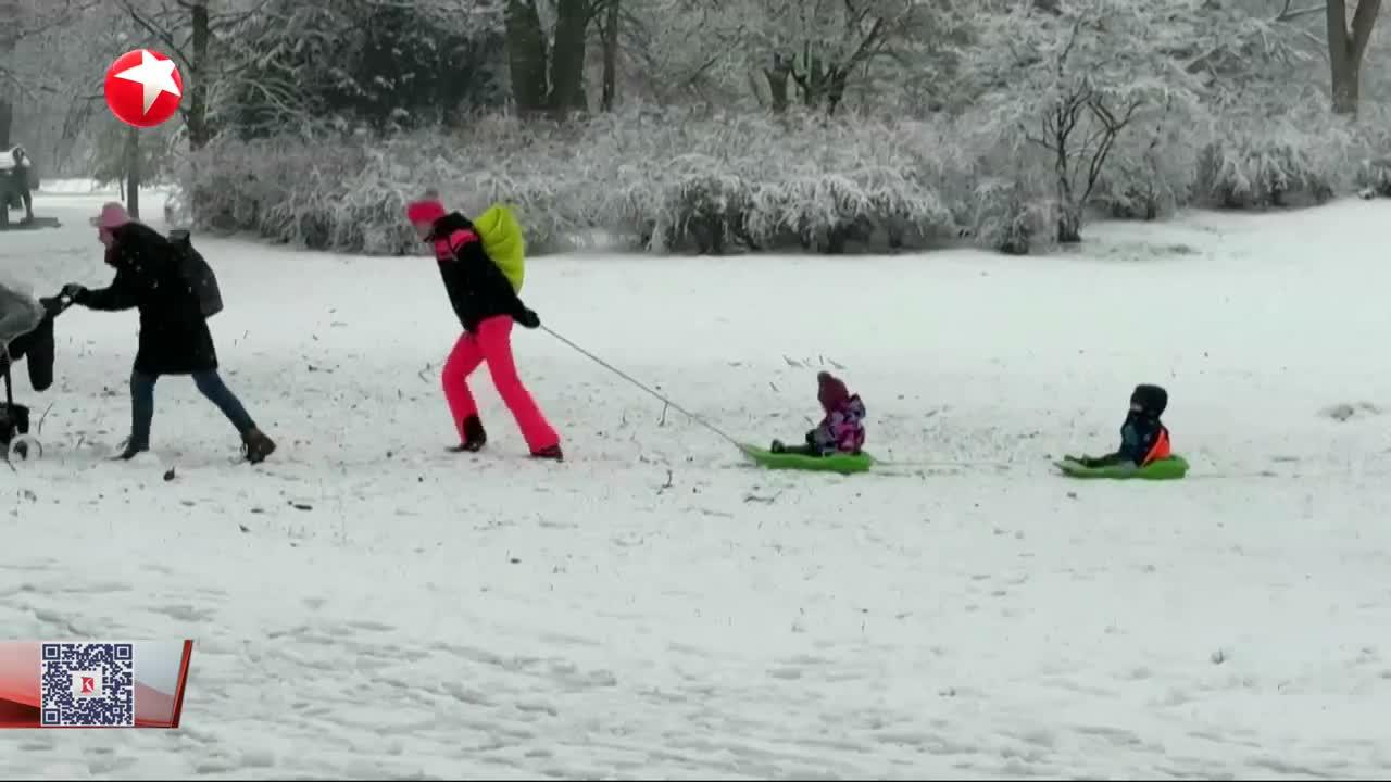德国法兰克福迎来强降雪 机场暂停运营