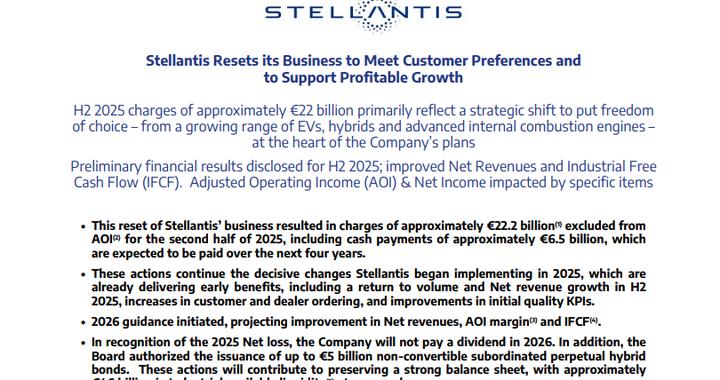 Stellantis“电动化”梦碎：全面收缩EV业务 计提222亿欧元巨额损失
