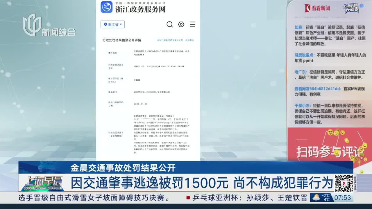 金晨交通事故处罚结果公开 因交通肇事逃逸被罚1500元 尚不构成犯罪行为