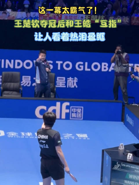 这一幕太霸气了！王楚钦夺冠后和王皓“互指”，让人看着热泪盈眶