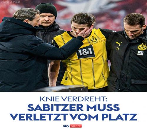 大将伤退!德天空:多特中场萨比策受伤离场,可能缺席此后比赛