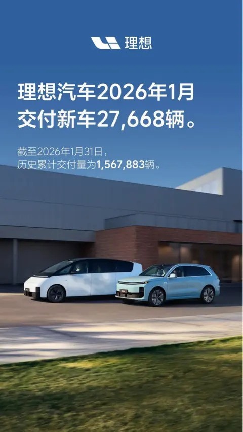 理想汽车1月交付2.77万辆，累计突破156万辆，超充网络覆盖全国