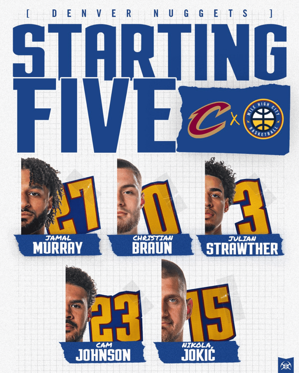 掘金首发：默里、布劳恩、斯特劳瑟、约翰逊、约基奇