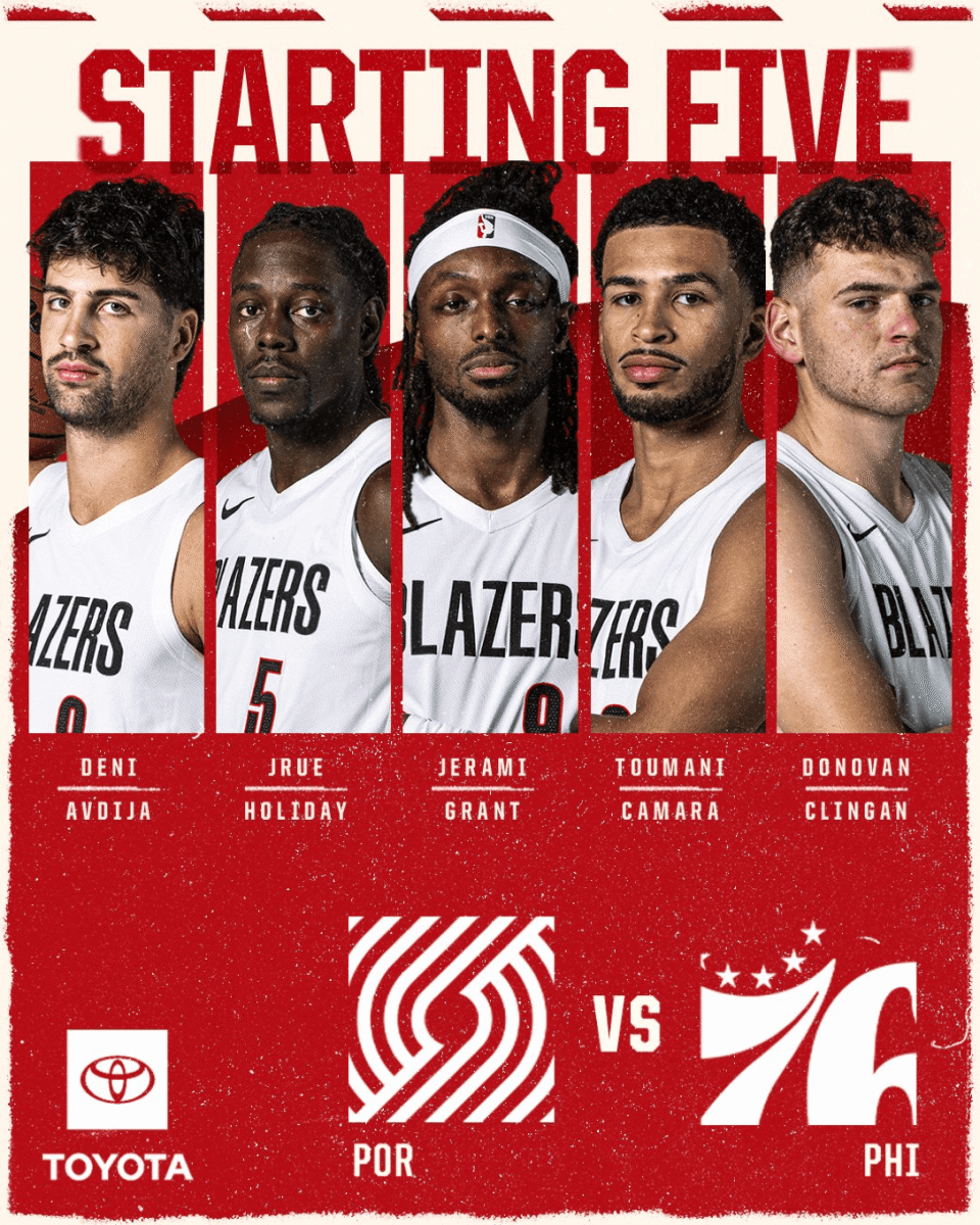 开拓者首发：阿夫迪亚、霍勒迪、格兰特、卡马拉、克林根