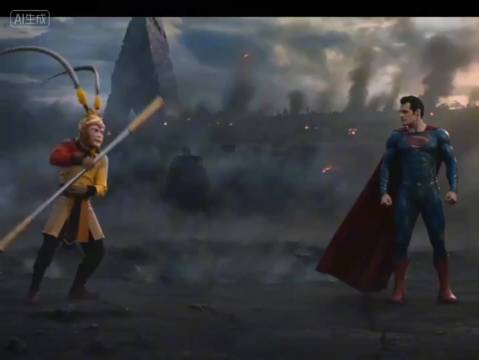 网友AI创作大圣斗超人视频，正联角色登场