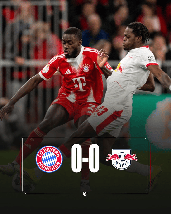 拜仁0-0莱比锡半场数据：控球率66%-34%，射门6-4射正4-1