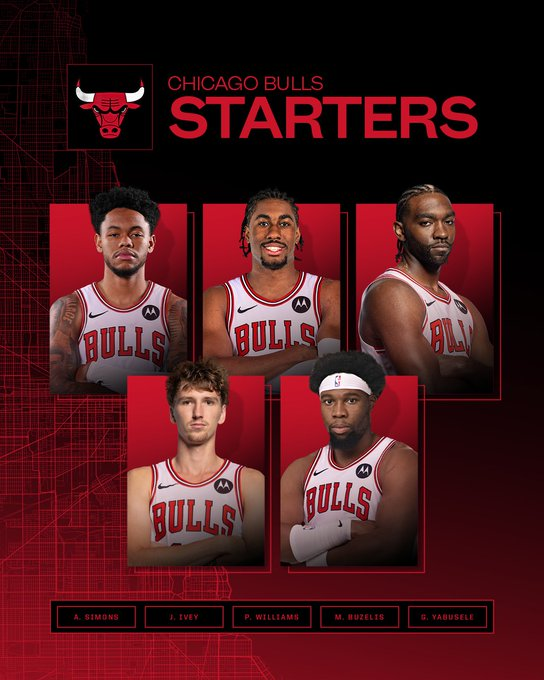 公牛首发：西蒙斯、艾维、帕威、布泽利斯、亚布塞莱