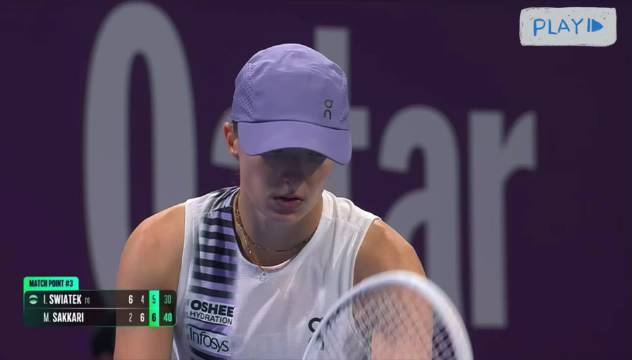 萨卡里逆转三届冠军斯瓦泰克晋级多哈站四强