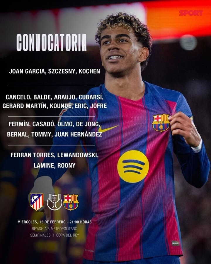 巴萨国王杯战马竞大名单:莱万领衔,拉什福德、拉菲尼亚缺席