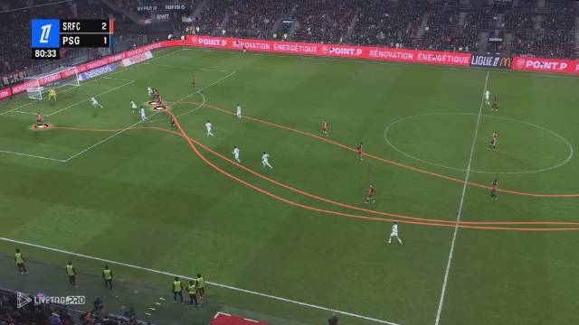 法甲雷恩反击攻破大巴黎，三人快攻路线拉远景看，就像战斗机在作战飞行