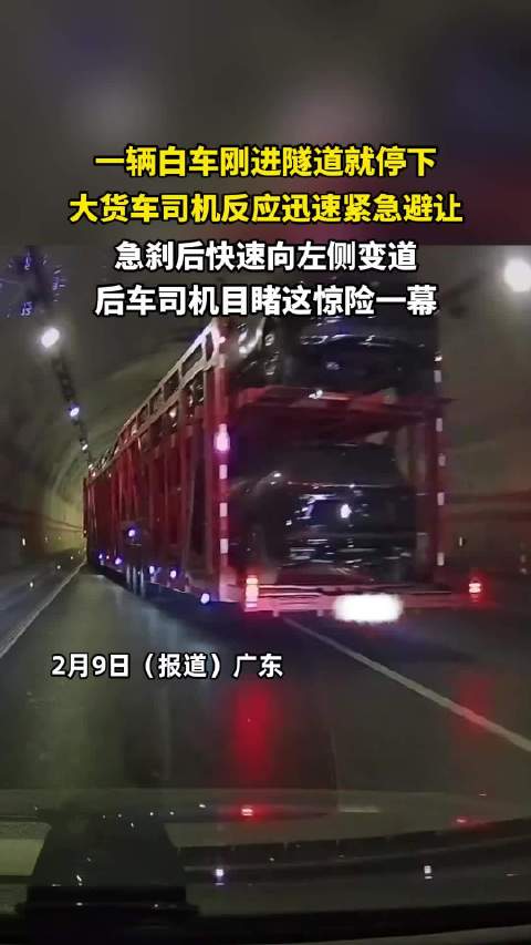 小车隧道急停货车惊险避让