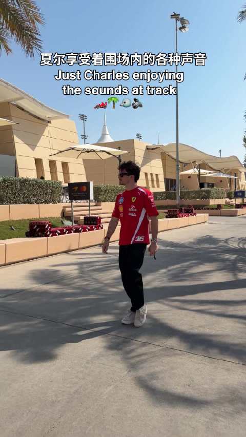 引擎声，鸟鸣声，声声入耳 棕榈树下，夏尔享受着赛道周围的各种声音