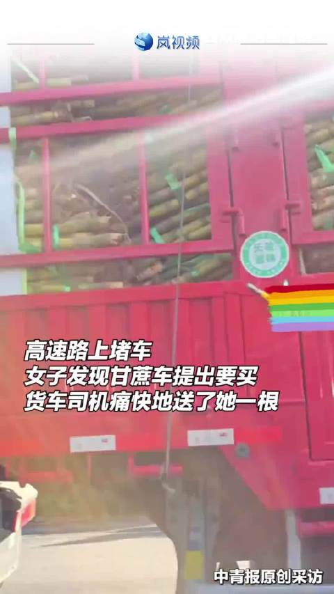 女子高速堵车获赠甘蔗回赠零食
