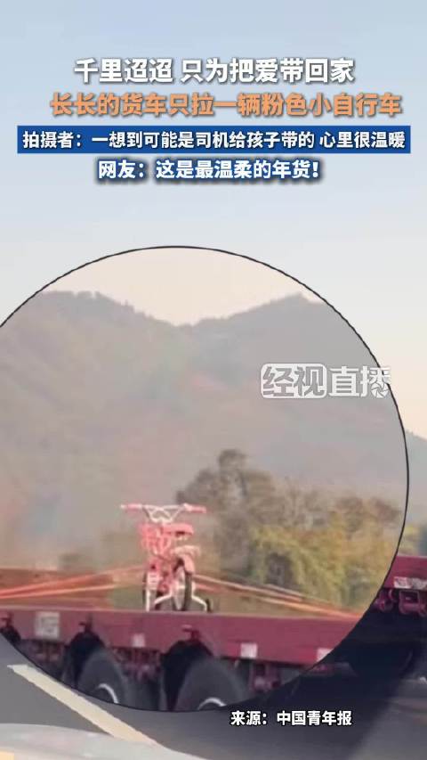 超长货车只拉着一辆粉色小自行车 拍摄者：可能是司机给孩子带的