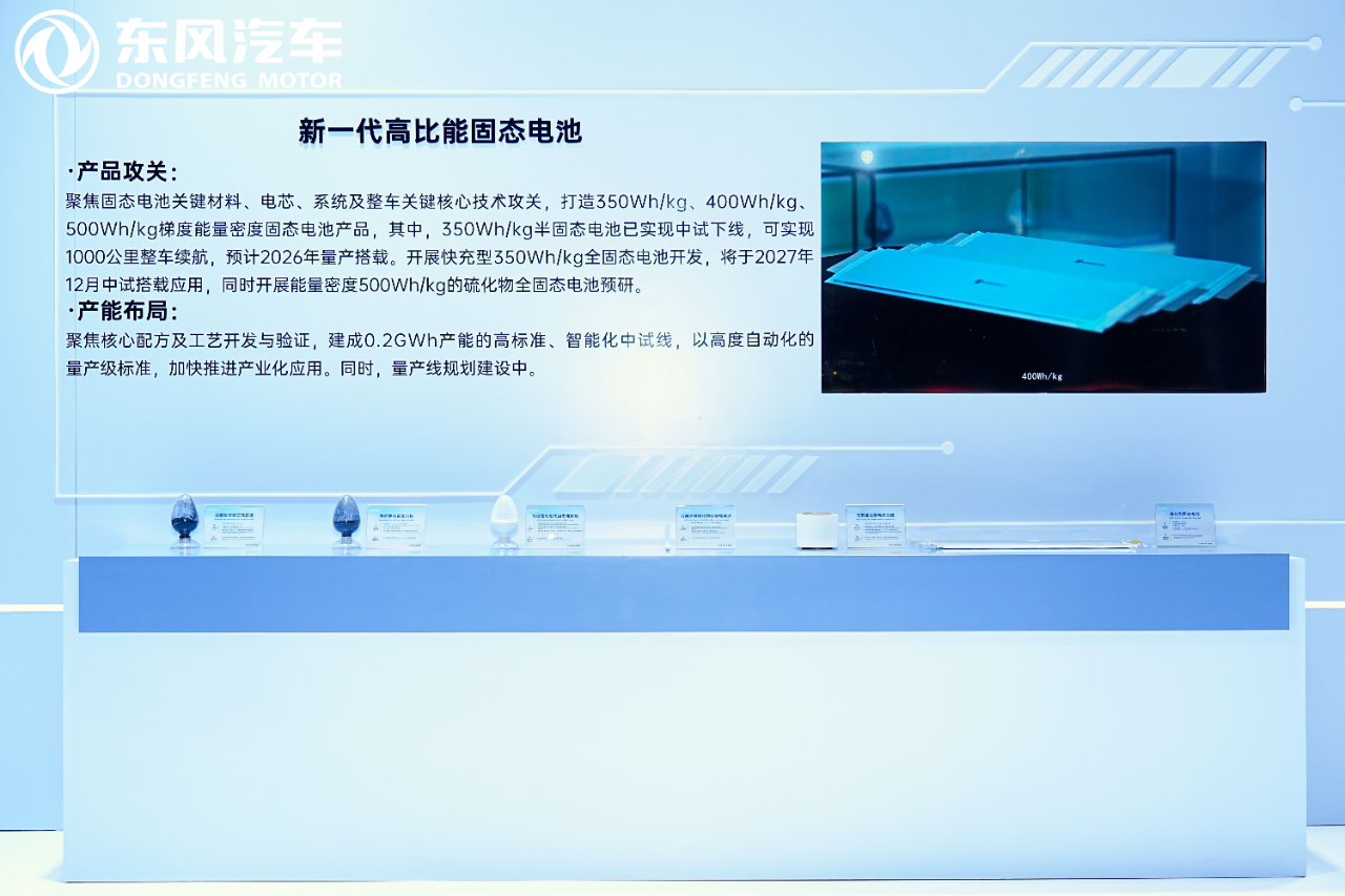 东风350Wh/kg固态电池明年9月量产上车 续航达到1000公里