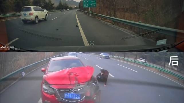 想啥呢？ 车流这么大横穿高速，害惨视频车和旁边的马自达了