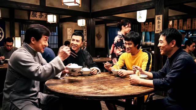 李小龙、成龙、李连杰和甄子丹，四大高手狂揍一群忍者