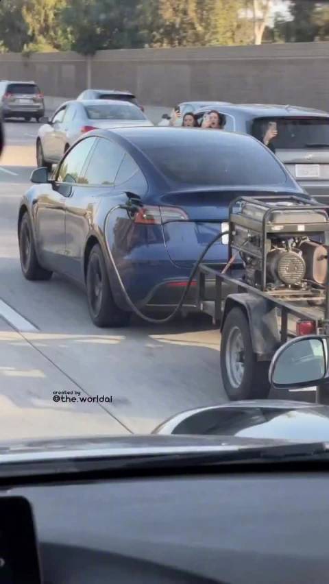 看一次笑一次，拖着发电机的特斯拉