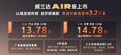 降了3.2万？广汽丰田威兰达Air版权益价13.78万起，值不值？
