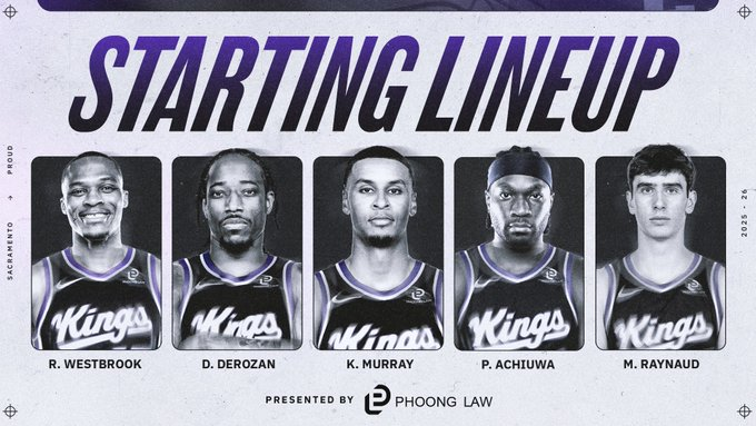 国王首发：默里、威斯布鲁克、德罗赞、阿丘瓦、雷诺