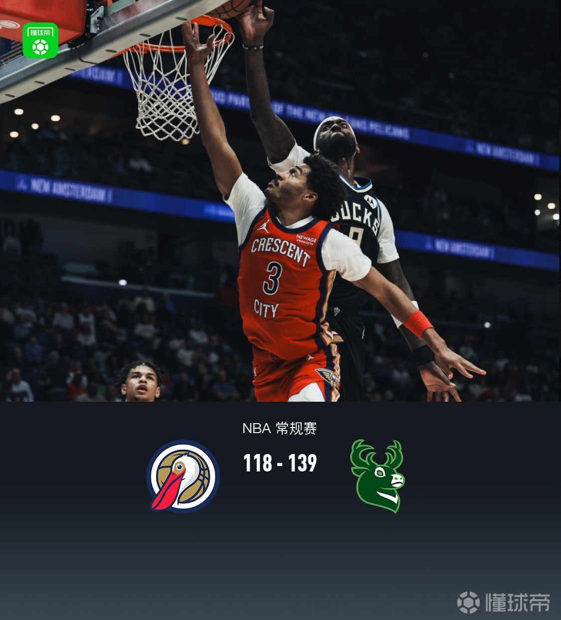 雄鹿139-118大胜鹈鹕,托马斯27分,锡安空砍32分