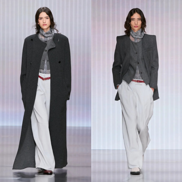 蒋勤勤在Giorgio Armani大秀上穿的蓝绿色套装具体是什么设计亮点？