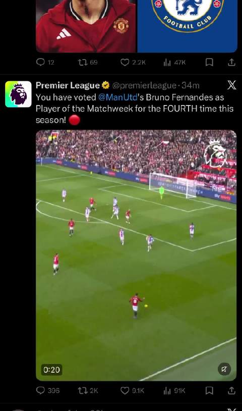 费尔南德斯点射加助攻助曼联2-1逆转水晶宫，第四次当选英超周最佳