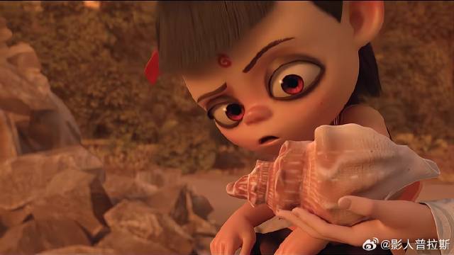 哪吒伤心闹情绪，敖丙给他送海螺，和他成为朋友