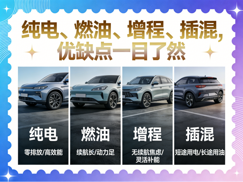 纯电、燃油、增程、插混,优缺点一目了然