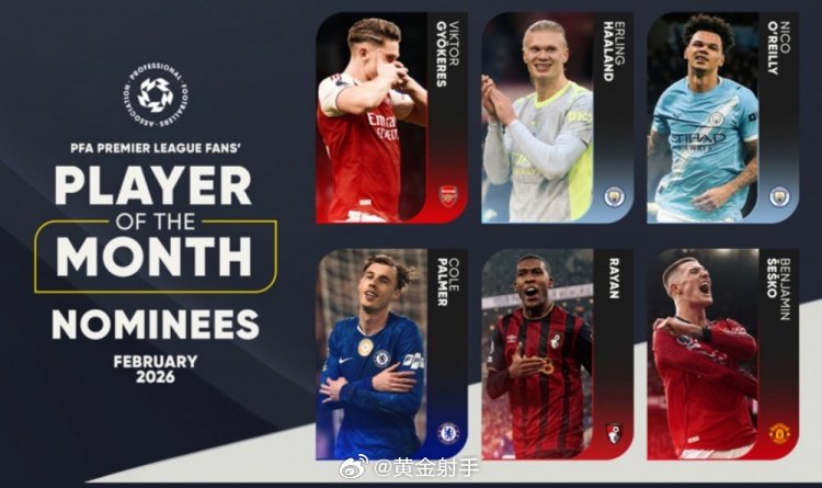 PFA公布英超2月最佳球员候选，哈兰德等6人入围
