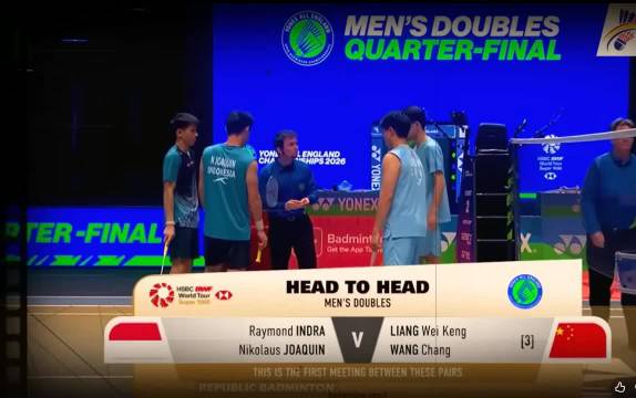 3月6日全英赛QF梁伟铿/王昶0-2华金/因陀罗无缘4强集锦全场被压制！