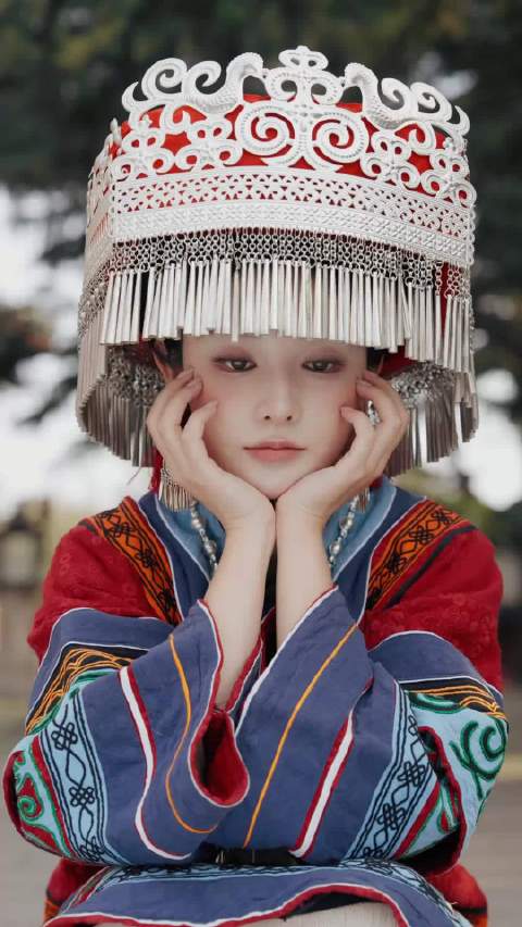 彭小苒穿彝族服饰演绎非遗文化