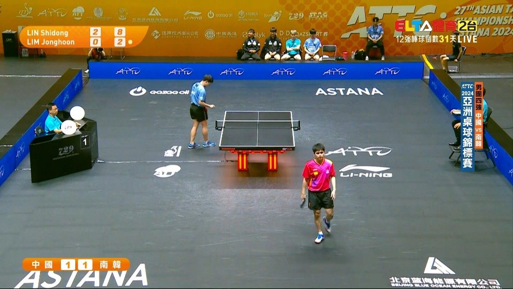 亚锦赛男团半决赛林诗栋3比0胜林钟勋
