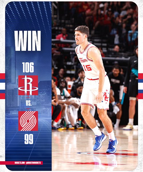 火箭末节致胜106-99开拓者，申京28+6，杜兰特20+8+5，汤普森26+7+7