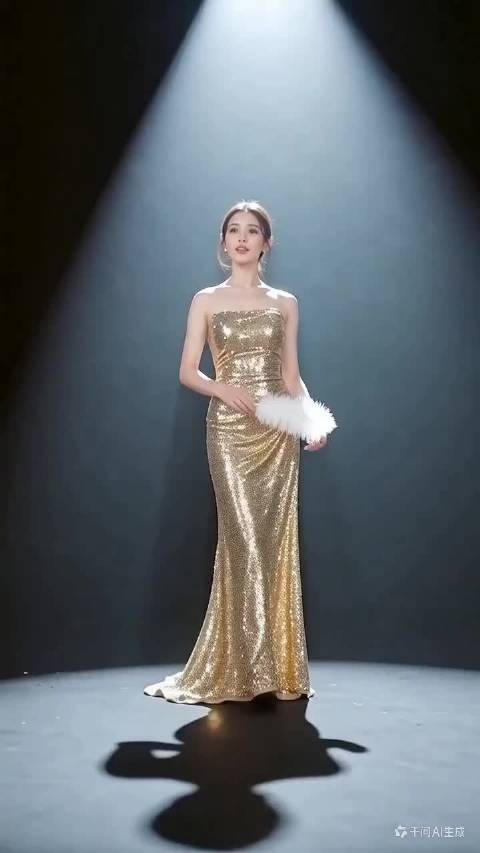 东方女神闪耀香槟金礼服，古典美人演绎唐风雅韵