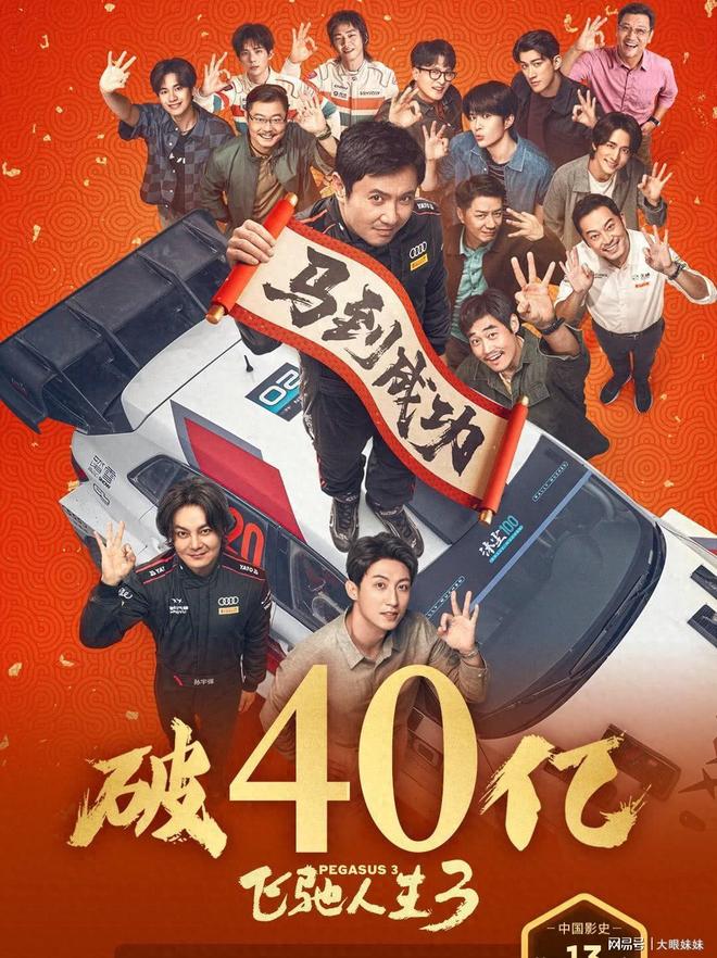 沈腾韩寒《飞驰人生3》票房破40亿，评分9.7排片32%