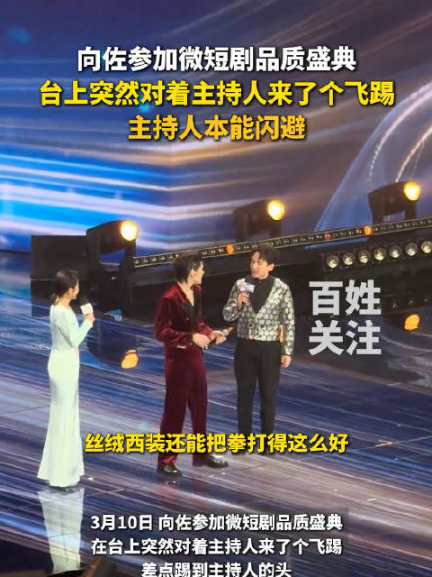 向佐突然对着主持人来了个飞踢差点踢到主持人的头