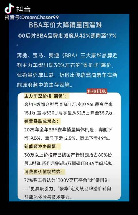 奔驰C级跌破21万奥迪A6L优惠超15万,BBA降价难挽销量颓势