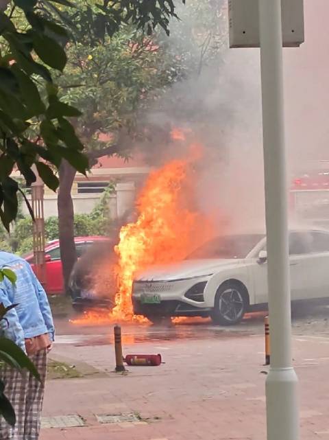 电动五菱停油车旁被烧，起火原因系角度错觉
