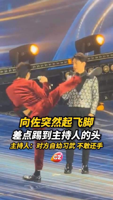 向佐舞台展示功夫险踢中主持人头部