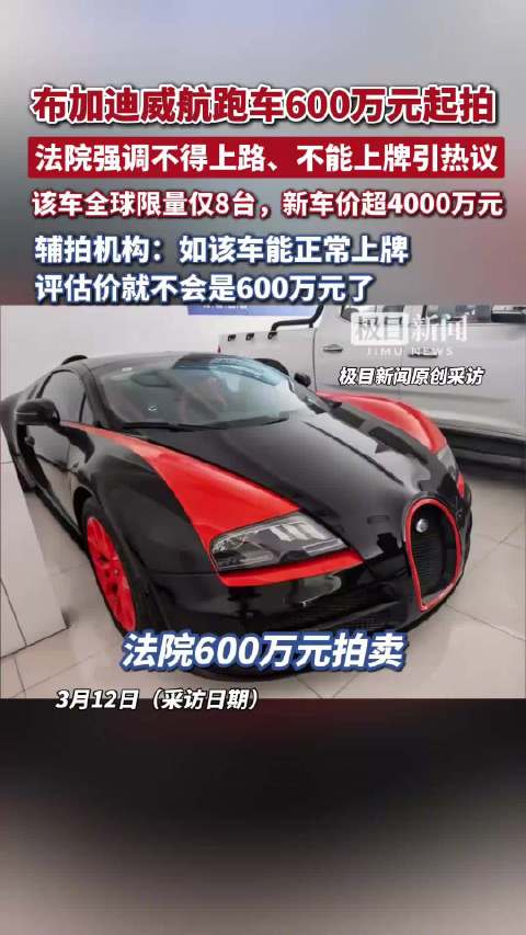 法院600万拍卖布加迪新车超4000万