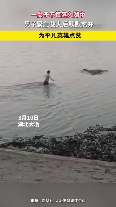 一女子不慎落入湖中 男子紧急救人后默默离开 为平凡英雄点赞